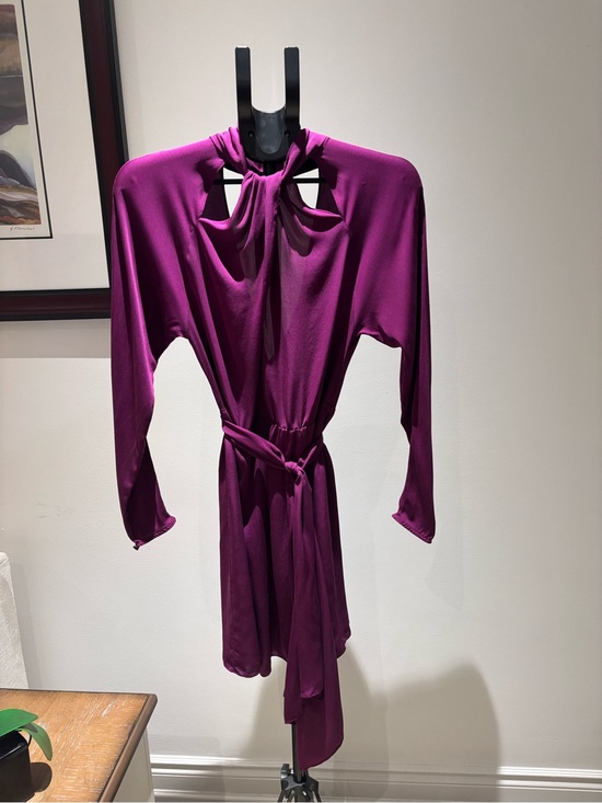 Milly Dresses & Skirts - Milly Silk Purple Long-Sleeve Tie-Neck Wrap Dress
